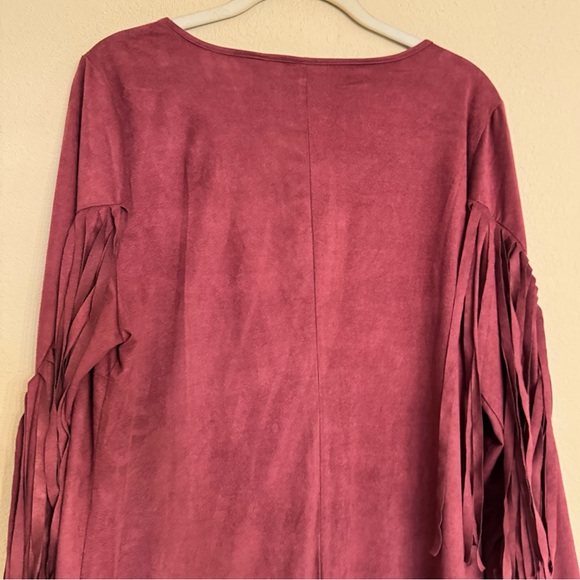 WRANGLER Fringed Suede Dress Cowgirl Country Wester Marron Burgundy Wine Sz XL - Picture 8 of 12